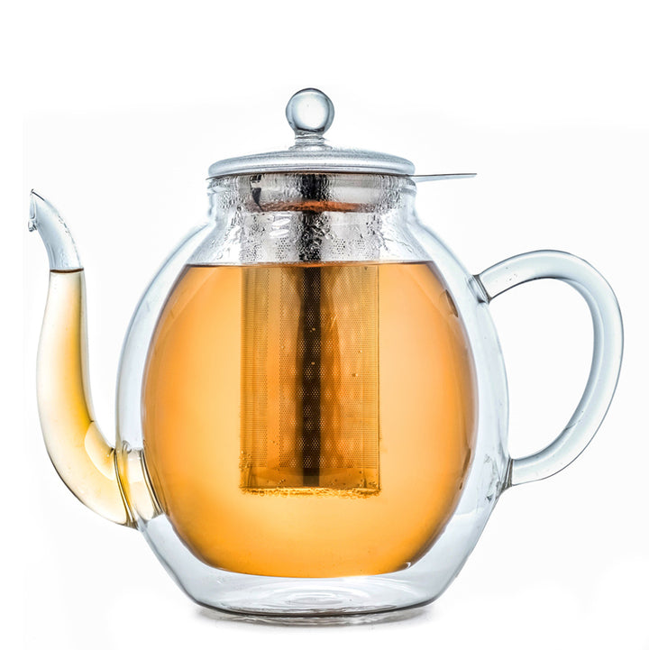 Doppelwandige Glas-Teekanne mit Edelstahlfilter "hoch" 1,4 Liter