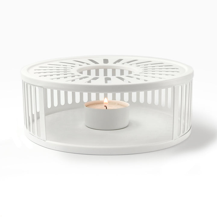 Design Edelstahl Stövchen "Stripes" mit Teelichthalter weiß