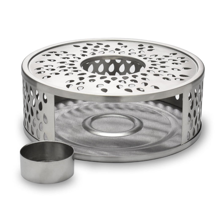 Design Edelstahl Stövchen "Leaf" mit Teelichthalter